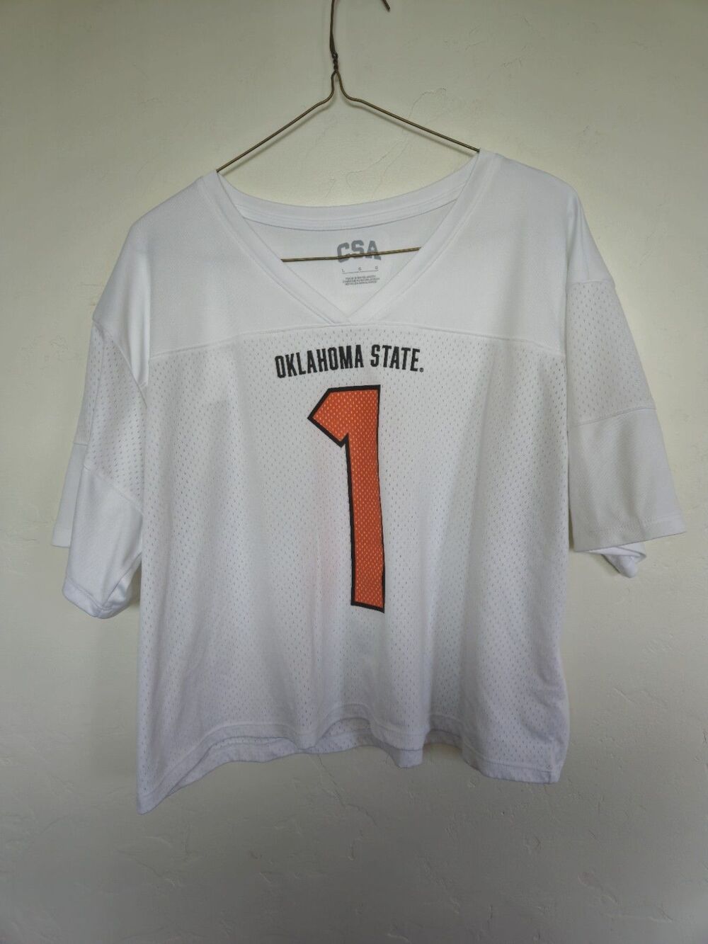 CSA Oklahoma State Cropped Athletic mesh Jersey, Number 1, White, Size L